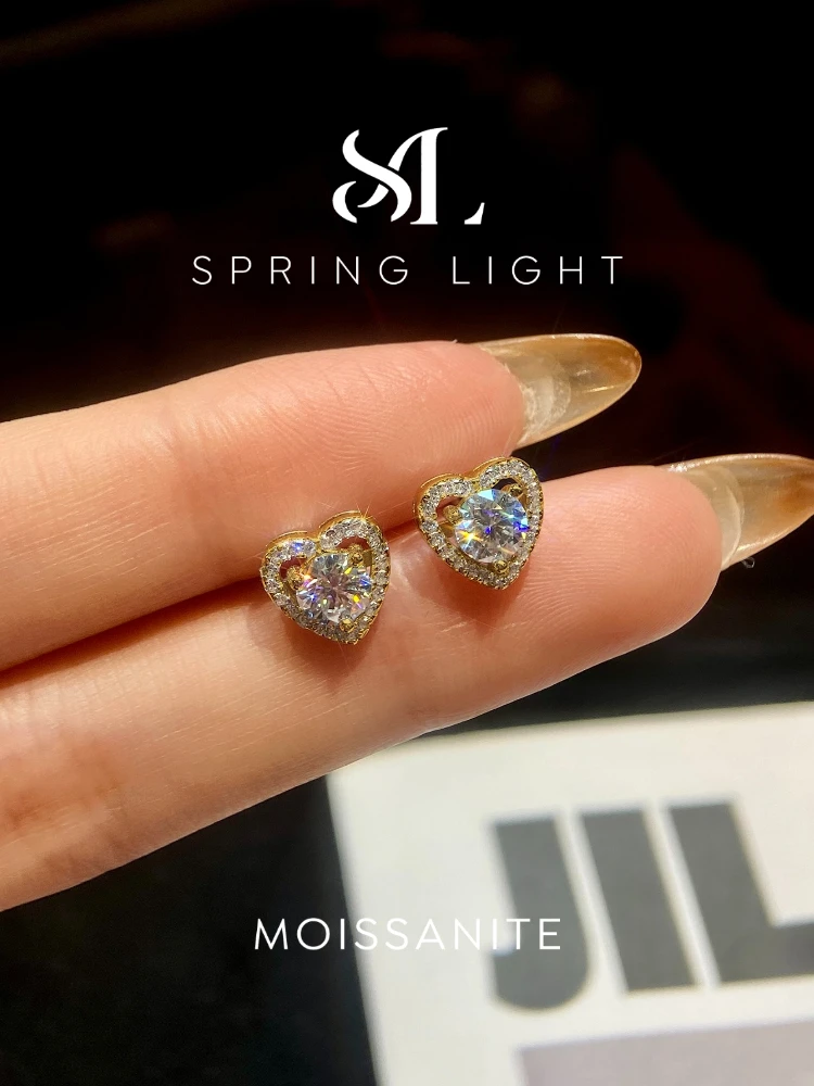  Real 0.5CT D Color Moissanite Diamond Heart Halo Stud Earrings for Women 925 Sterling Silver Luxury Fine Jewelry