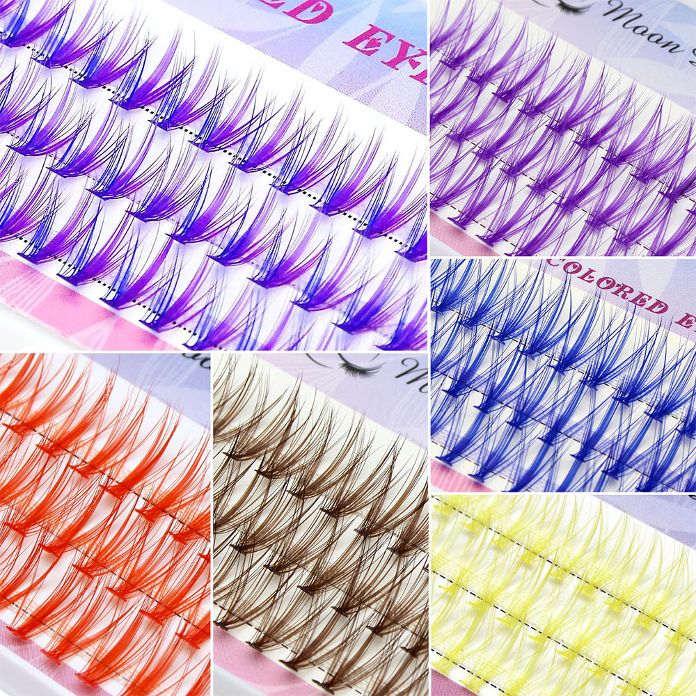 Extensions de cils en grappe colorées bleu-violet, effet volume 20D, longues et naturelles, faux-cils individuels pour maquillage