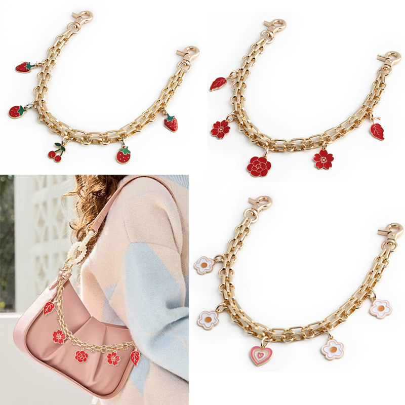 1PC 3 styles Red leaf cherry enamel flower multi-bag pendant decoration extension chain Graduation ceremony birthday gift