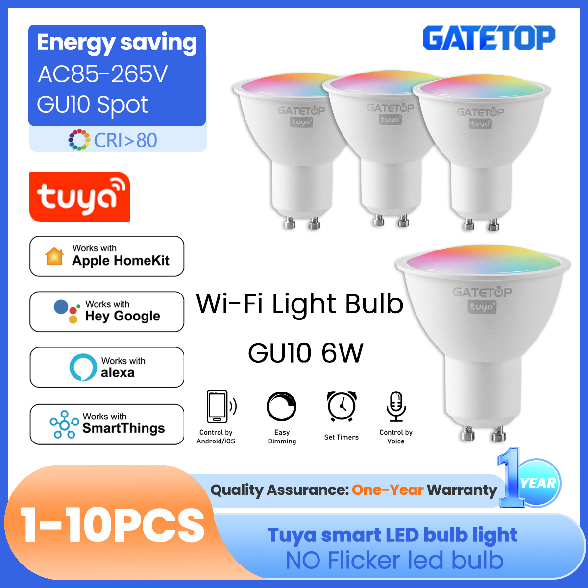 1-10PCS Tuya WiFi GU10 LED Strahler Intelligente Glühbirne Dimmbar 1-100% Lampen Smart Life App Steuerung Funktioniert mit Alexa Google