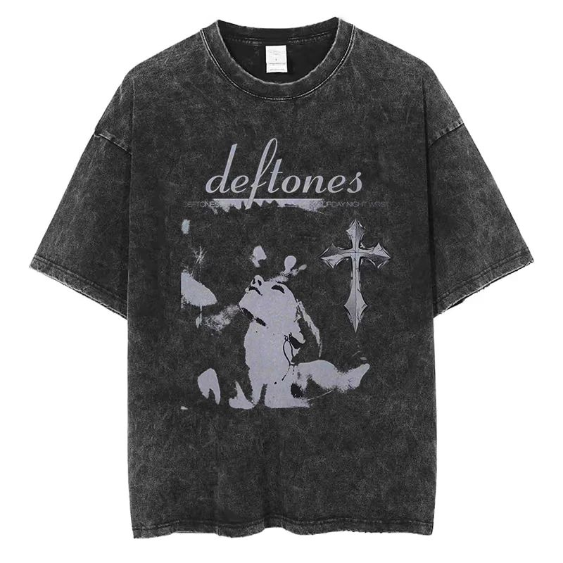 Hip Hop Deftones lavé à manches courtes col rond Y2k T-Shirt hommes vêtements nouveau dans les t-shirts hommes T-Shirt Camisetas Ropa Hombre