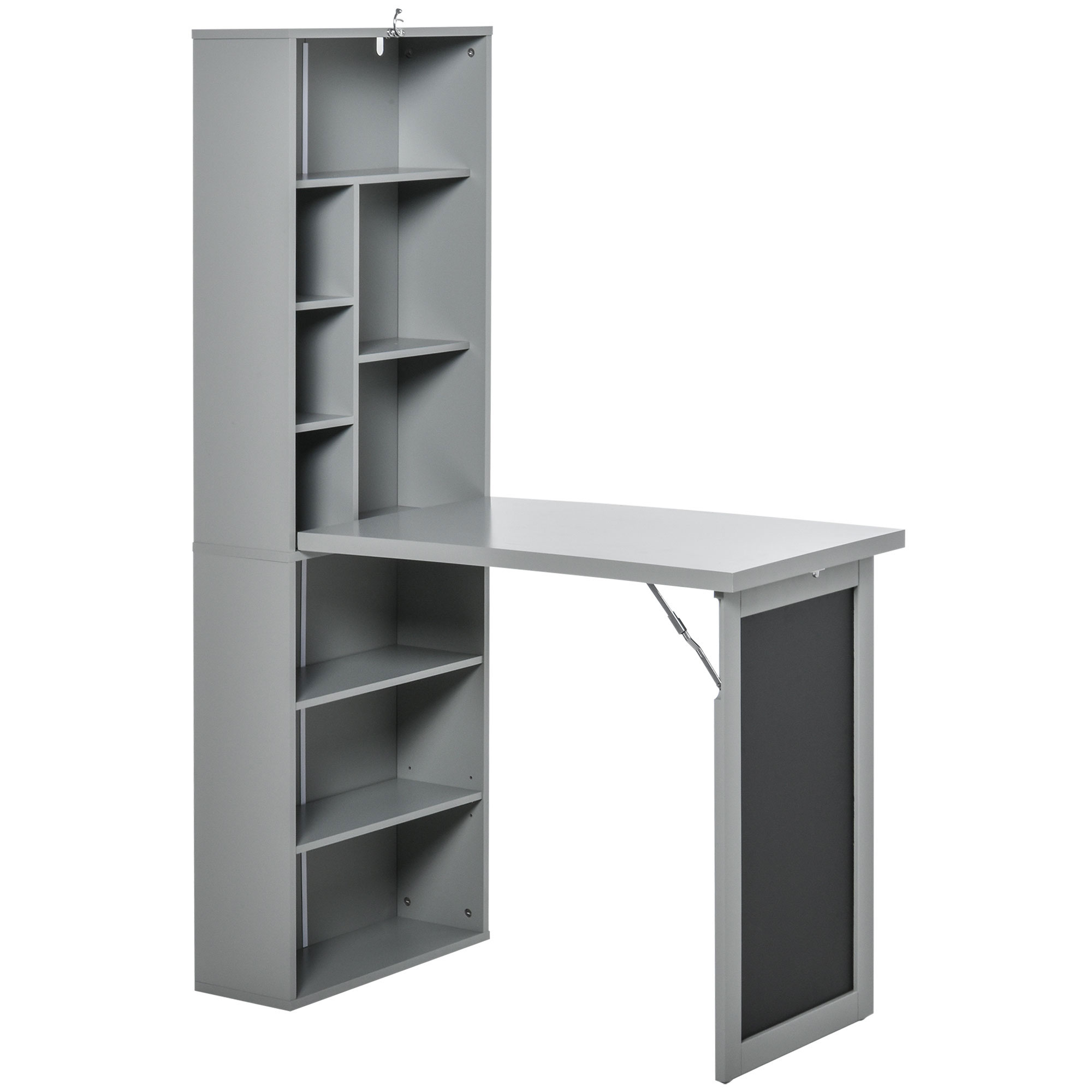 Homcom Bureau convertible pliable, bureau d'ordinateur mural avec tableau noir et étagère latérale, gris anthracite
