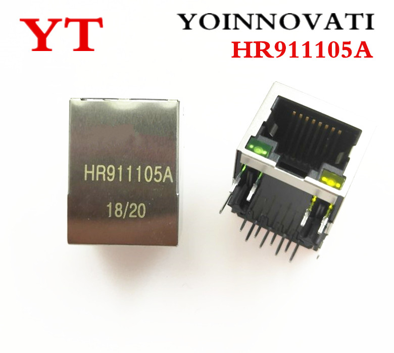 100 Stks/partij RJ45 Enkele Poort Connector Met Magnetics Module En Led HR911105A HR91105A Beste Kwaliteit.
