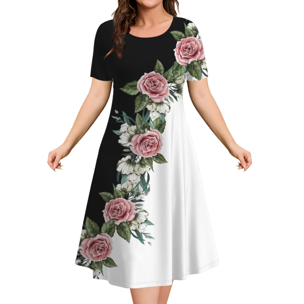 Vestidos de talla grande para mujer, minivestido holgado elegante con estampado Floral, ropa de gran tamaño de manga corta para primavera y verano 2024