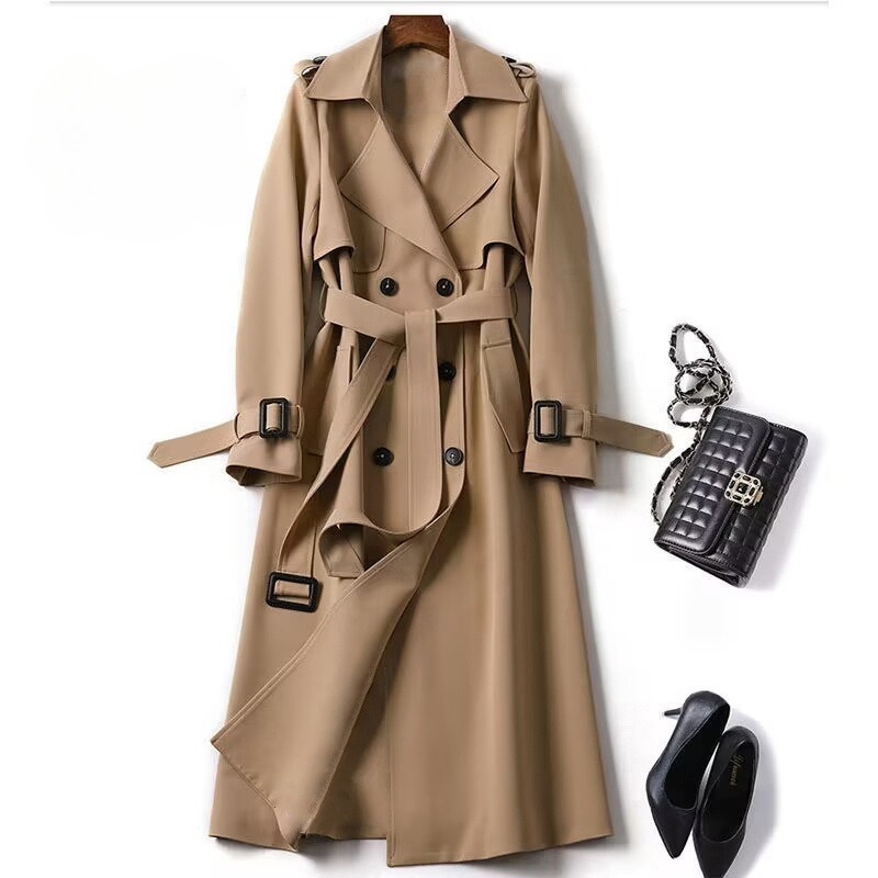 Trenchcoat für Damen Mittellang Frühling Herbst Neue Koreanische Version Große Größen Beliebter Britischer Stil Mantel Überknielanger Mantel