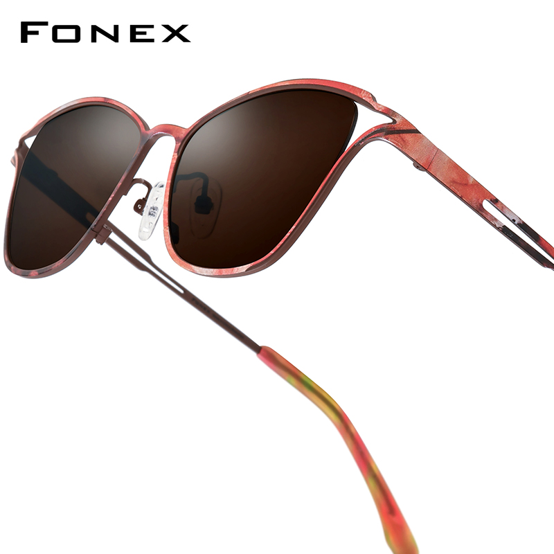 FONEX lunettes de soleil en titane pour femmes nouveau dans le Design de marque à la mode lunettes de soleil polarisées haut de gamme japonais lunettes de chat 85922