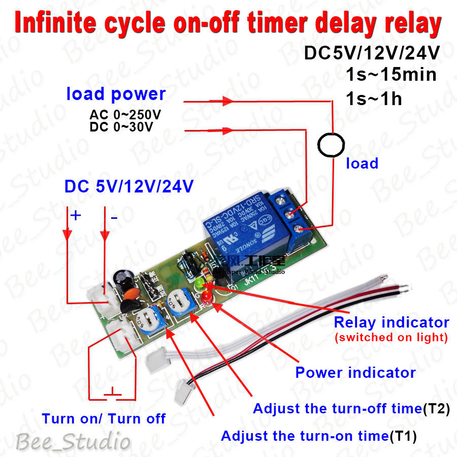 DC 5 V/ 12 V/ 24 V Trigger Infinite Cycle Delay Timer รีเลย์สวิทช์เปิดปิดโมดูล Loop 1 s-100 s/ 0-15Min/ 0-60Min/ 0-24H