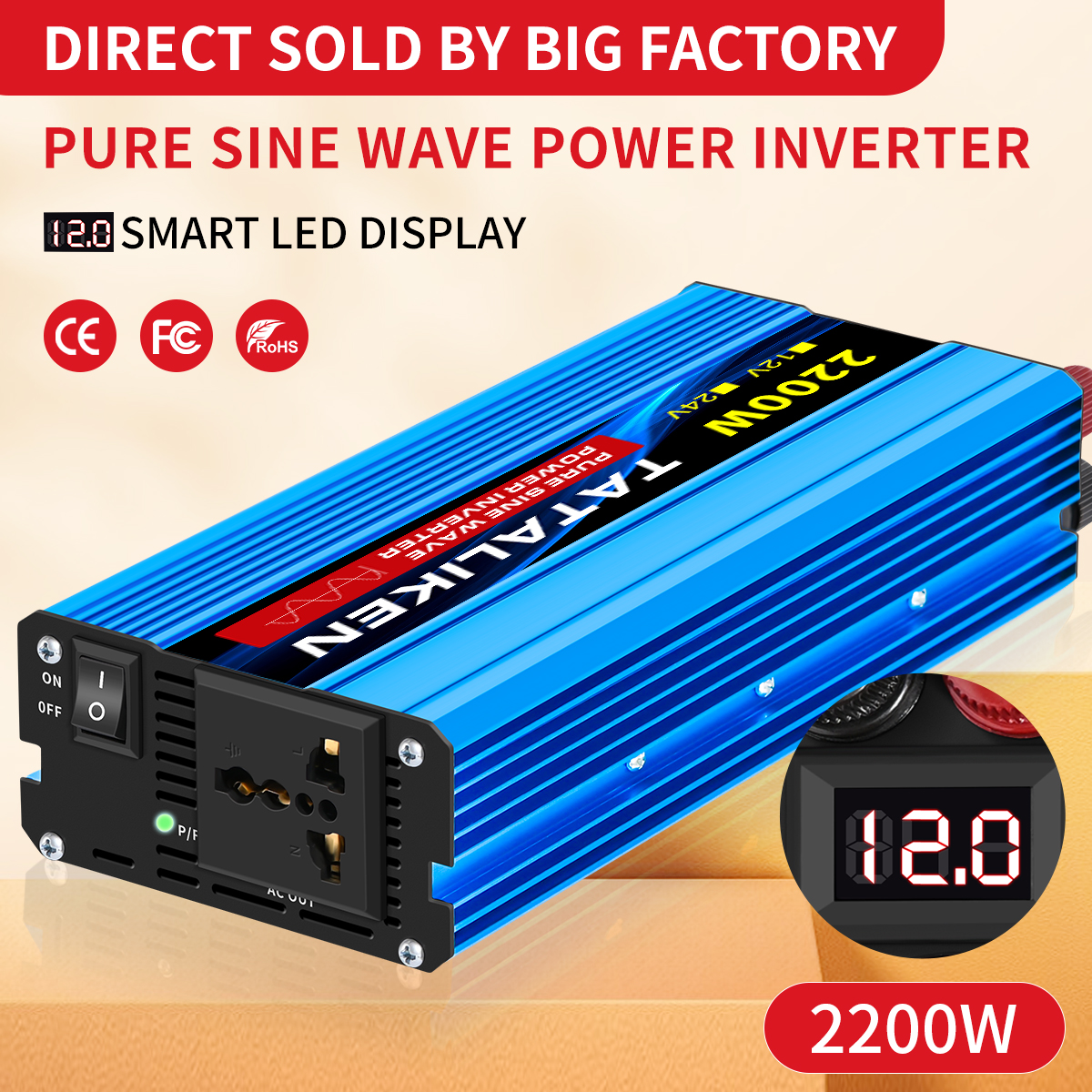 Inwerter sinusoidalny 1000W-4000W DC 12V i 24V na AC 220V 50Hz, przetwornica napięcia, ładowarka, adapter, uniwersalne gniazdo.
