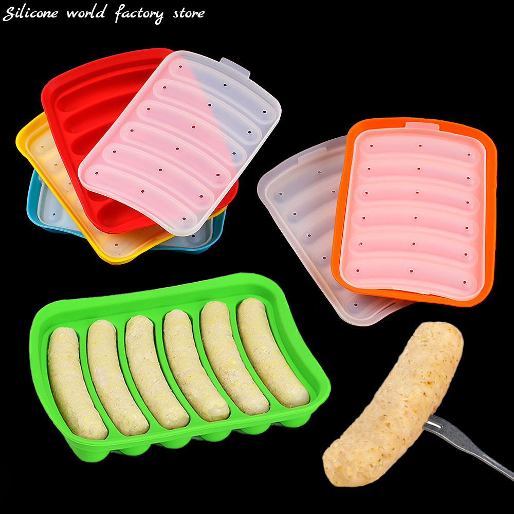 Moldes de salchichas de silicona DIY World con tapa, comida complementaria para bebé, jamón al horno y al vapor, herramienta para hacer moldes para perros calientes