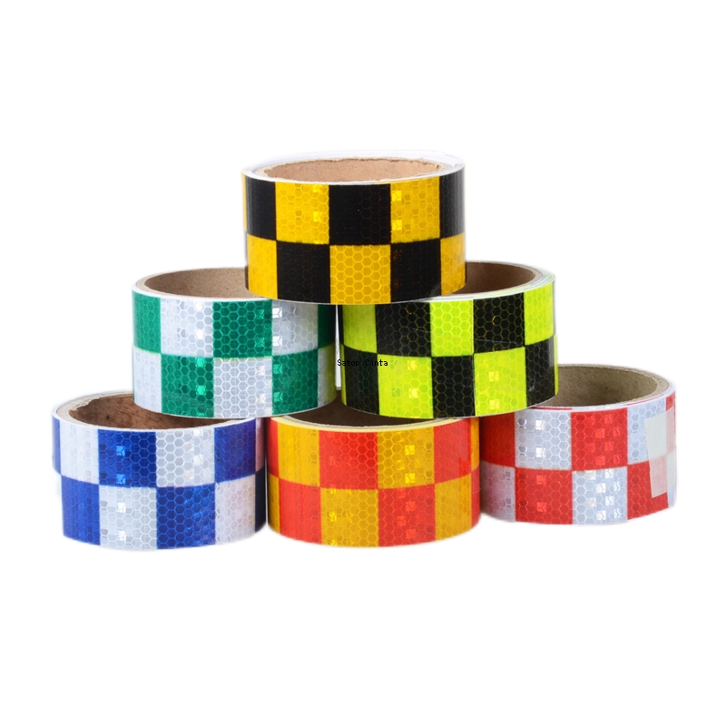 5 ซม.* 5M Checkered รถสติกเกอร์สะท้อนแสงกันน้ําคําเตือนความปลอดภัย Reflector Self-Adhesive เทป Conspicuity สําหรับรถบรรทุกรถจักรยานยนต์