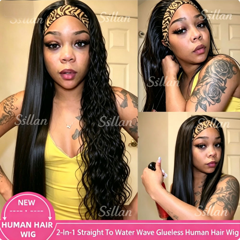 Peruca 2 em 1 de Cabelo Humano 100% com Ondas Naturais, Densidade 250, Cachos de Sonho, Peruca Frontal de Renda 4x4 Sem Cola, Peruca com Cordão Ajustável para Efeito Molhado e Ondulado