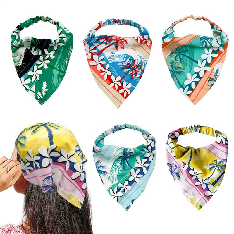 Lenço de Cabeça com Estampa Floral Tropical, Faixa de Cabelo Elástica, Lenço Triangular Boho, Acessório de Cabelo para Verão e Praia para Mulheres e Meninas