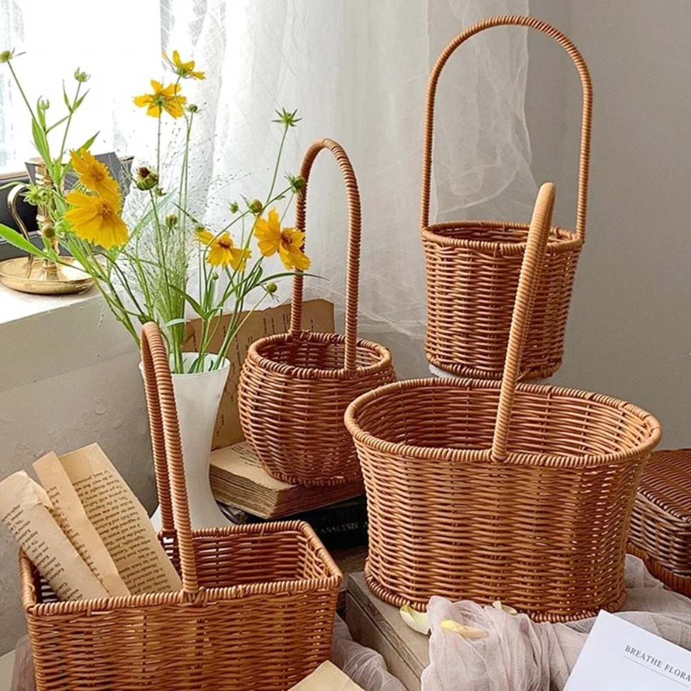 Weidenkorb für Brautstrauß, Picknickbehälter mit Griff, Blumenarrangement-Korb, Handgewebter Picknickkorb