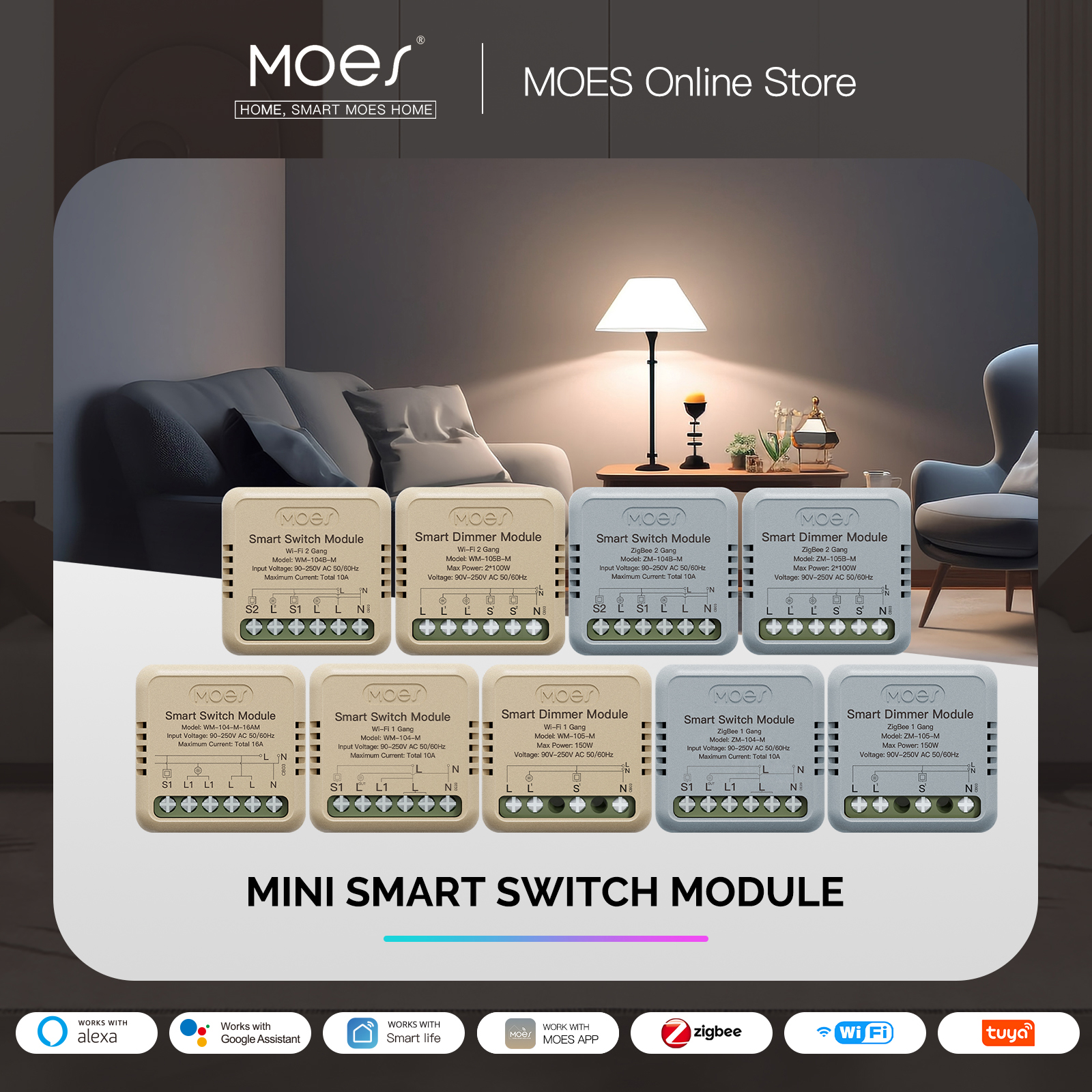 MOES Mini Tuya WiFi/Zigbee commutateur intelligent/Module variateur bricolage Module interrupteur d'éclairage 1/2 Gang télécommande travail Alexa Google Home