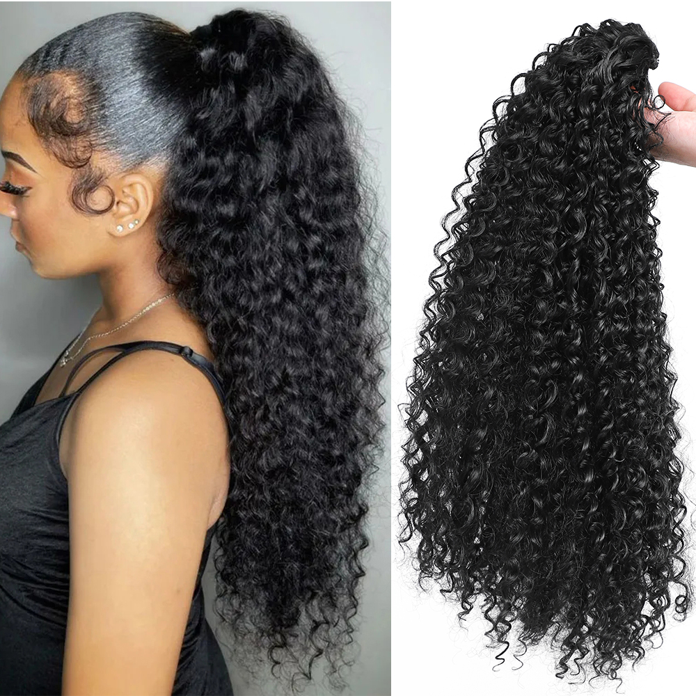 Lang Pluizig Krullend Haar Paardenstaart voor Vrouwen Synthetische Kinky Krullend Paardenstaart Hair Extensions 20 Inch Afro Krullend Haarstukjes Nep Staart