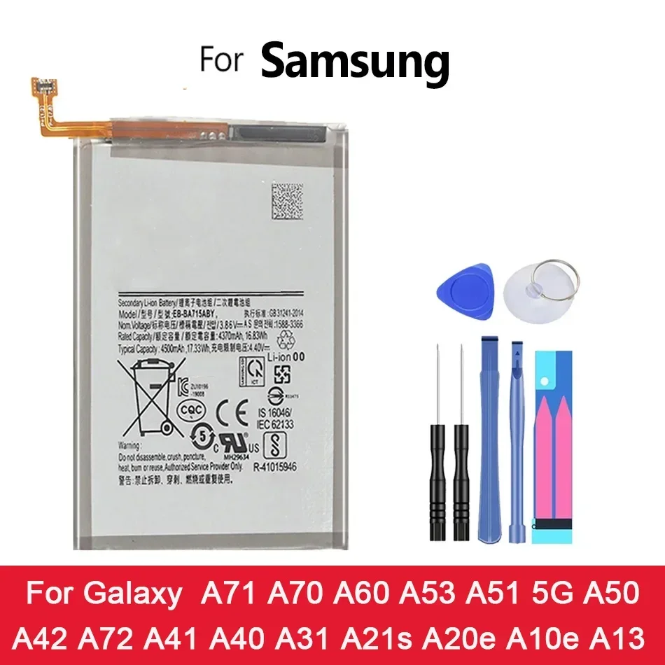 Bateria para Samsung Galaxy A71 A70 A60 A53 A51 5G A50 A42 A72 A41 A40 A31 A21s A20e A10e A13 SM-A705 SM-A5360 A5360 A33