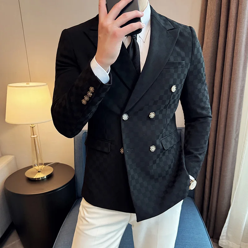 6 farben Mode Zweireiher Karierten Anzug Jacke Luxus Männer Slim Fit Business Social Hochzeit Formale Anzug Mäntel Plus Größe 5XL-M
