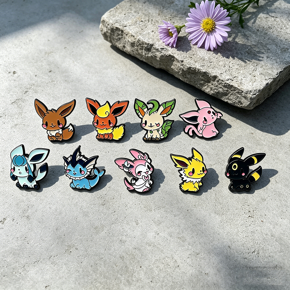 9-delige Anime Elf Broche Set Eevee Emaille Pins Mode Metalen Badges Sieraden voor Kleding en Rugzak Accessoires Cadeau voor Fans