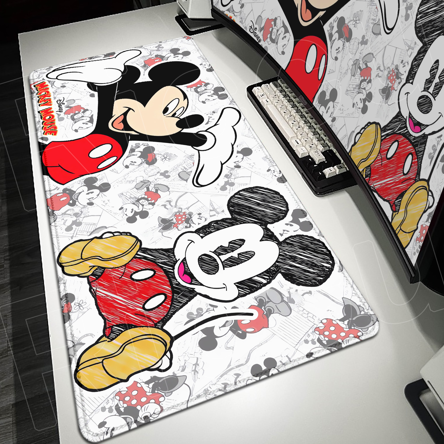 Podkładka pod mysz Kawaii Anime Mickey Gaming 120x60cm z obszyciem, Disney, duża podkładka pod mysz dla graczy PC, dekoracja na biurko, mata pod mysz do biura