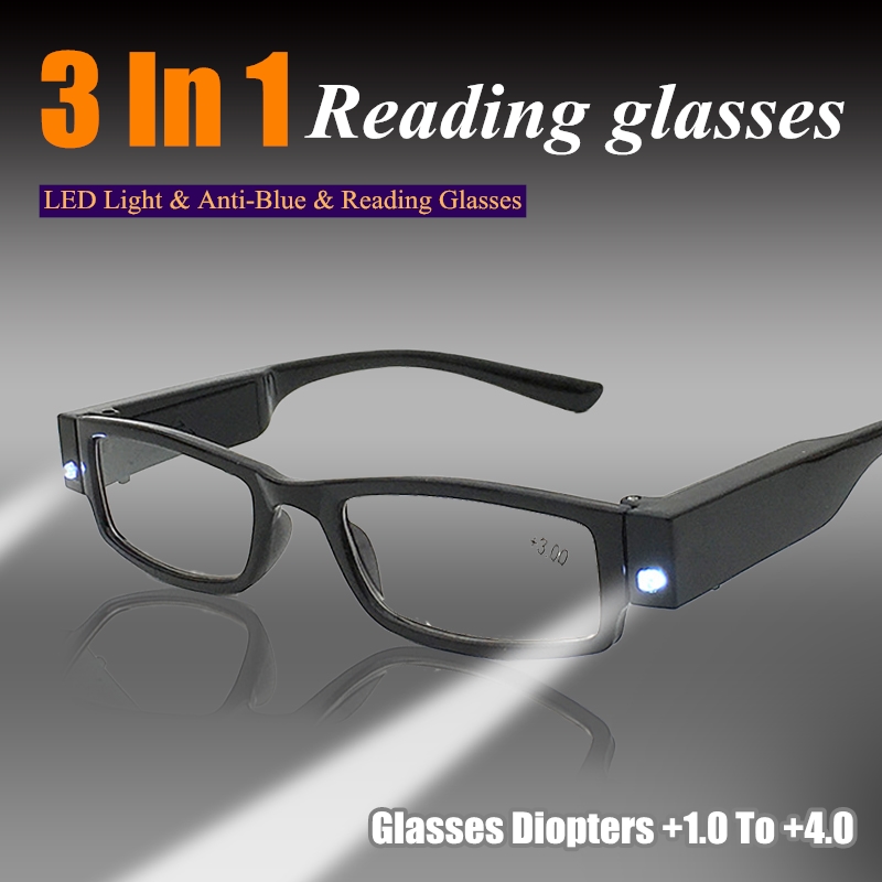 2021 LED com luz óculos de leitura para mulheres e homens óculos de moda óculos de leitura de armação completa + 1,0 + 1,5 + 2,0 a + 4,0