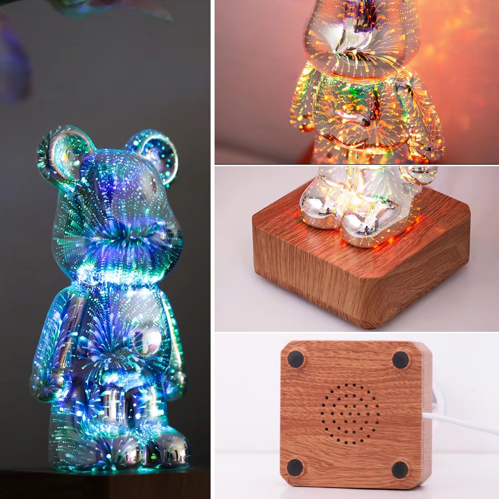 Lámparas LED de fuegos artificiales, luz nocturna de oso 3D, proyector regulable por USB, atmósfera colorida, decoración de mesa para dormitorio y escritorio, regalo de iluminación