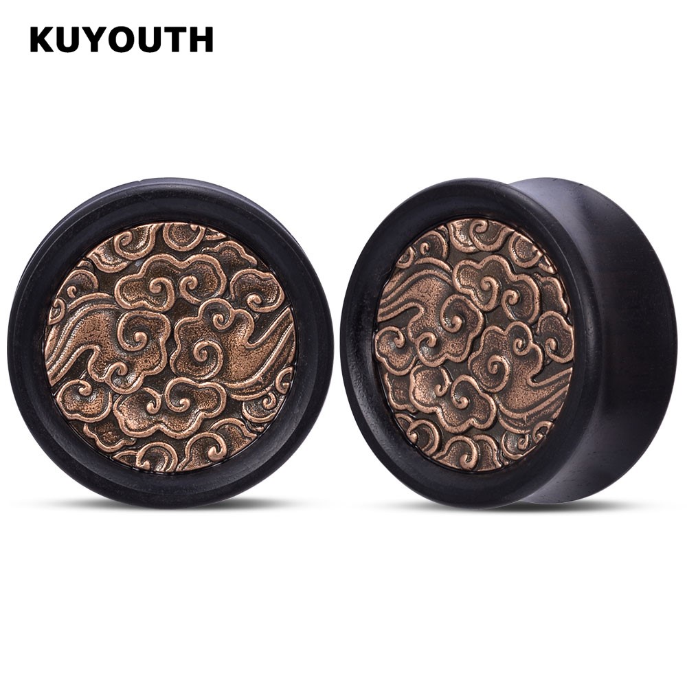 KUYOUTH, tapones para los oídos con diseño de nube auspiciosa de madera Retro, expansores, medidores, joyería para Piercing corporal, pendientes, túneles, camillas, 2 uds.
