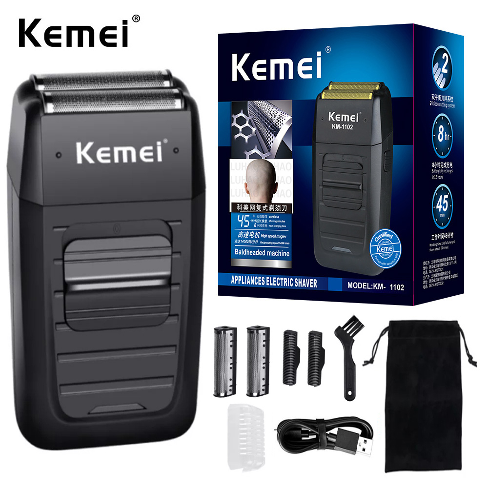 Kemei KM-1102 Wiederaufladbarer Akku-Rasierer für Männer, Twin-Blade-Rasierer mit hin- und hergehendem Bart, Gesichtspflege, multifunktionaler starker Trimmer