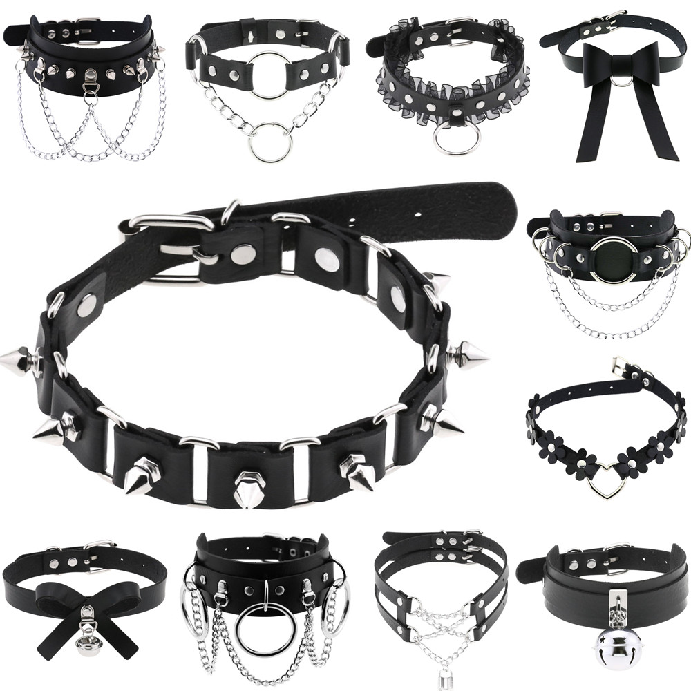 DIEZI Vintage Süße Kühle Hip Hop Niet Halsband Halskette Harajuku Gothic Club Schwarz PU Leder Kragen Drehmomente Halskette Schmuck