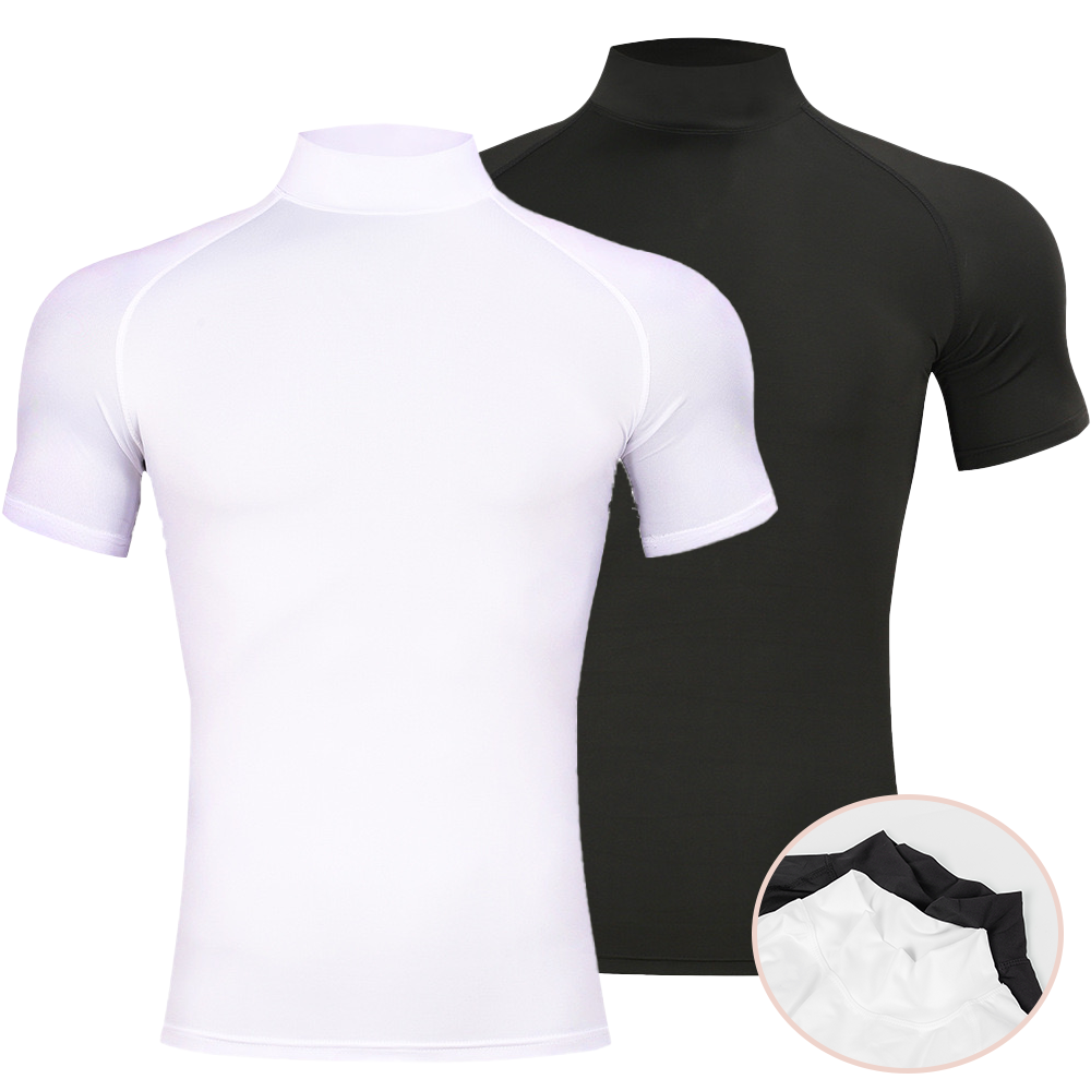 Mens เพาะกายกีฬาเสื้อยืดฤดูร้อนการบีบอัดคอเต่าแขนสั้นฟิตเนสวิ่ง Quick Dry ชายออกกําลังกาย Top