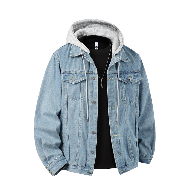 Herfst Winter Denim Jassen Met Capuchon Mannen Casual Streetwear Bovenkleding Effen Kleur Losse Paar Denim Jassen Hoed Afneembare Jas