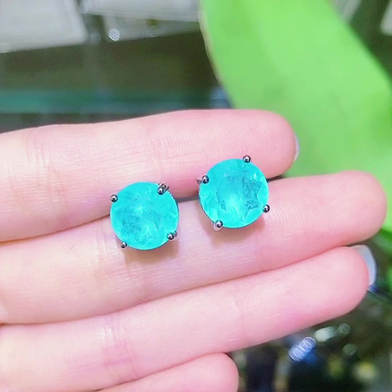 Orecchini a bottone in argento sterling 925 con tormalina Paraiba rotonda da 10 mm per le donne, regalo di gioielli per feste di anniversario di moda