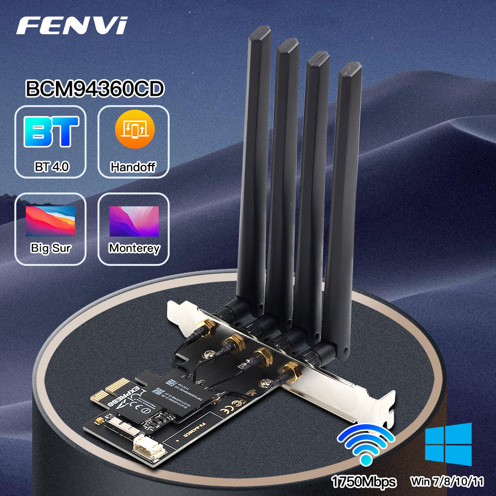 FENVI BCM94360CD Hackintosh PCIE ワイヤレスアダプタ 1750Mbps Bluetooth 4.0 デュアルバンド 2.4G/5GHz MacOS Airdrop ハンドオフ Win10