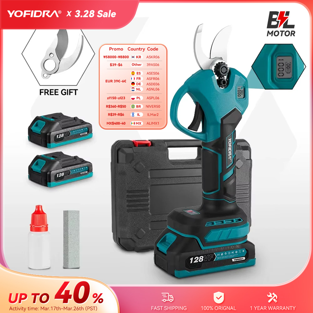 Yofidra 30mm sem escova podador elétrico tesoura 2 engrenagens sem fio árvore de fruto bonsai poda tesoura elétrica para makita 18v bateria