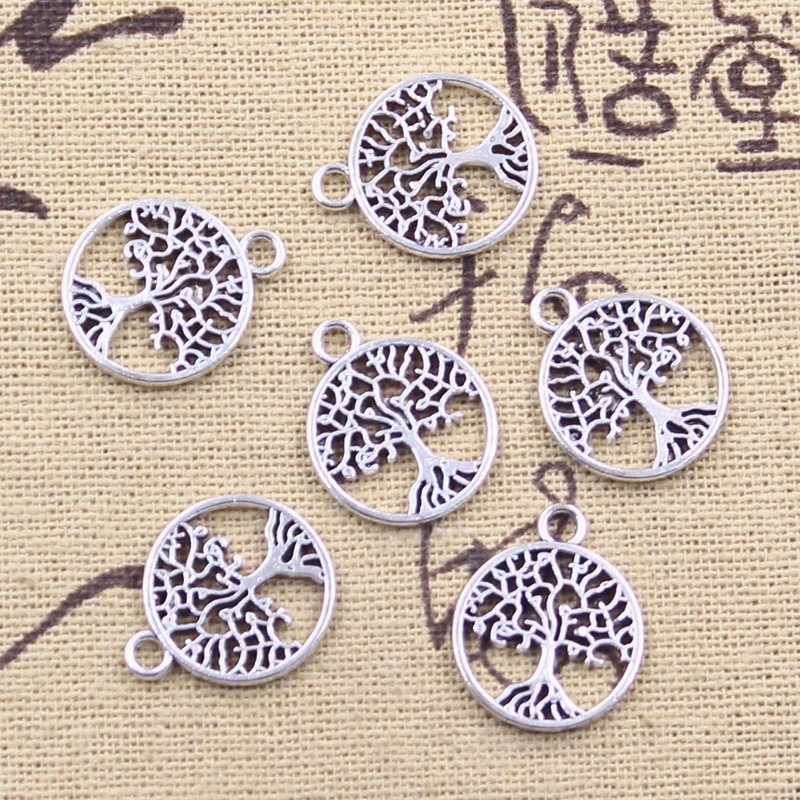 20 piezas dijes árbol de la vida de la paz mundial 18x15mm colgantes de Color plata antigua para hacer joyería tibetana hecha a mano DIY