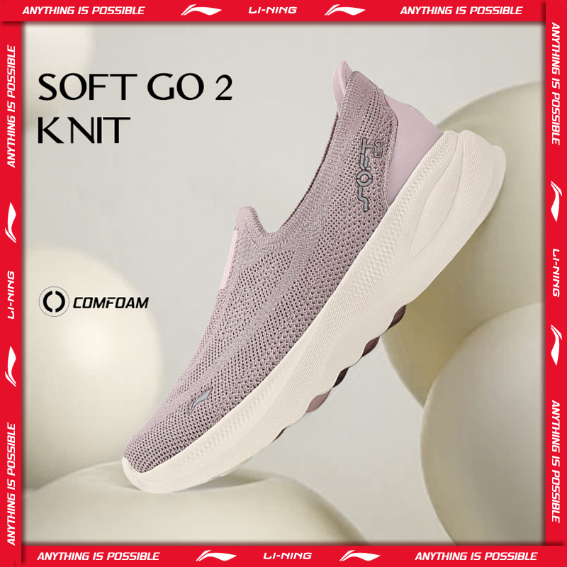 Женские повседневные кроссовки Li-Ning SOFT GO 2 KNIT без шнурков, дышащие, с амортизацией, гибкие, комфортные, AGLV018