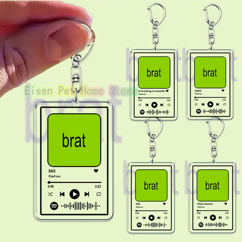 Música charli xcx brat álbum chaveiros músicas quentes lista de reprodução pingente chaveiro para acessórios saco chaveiro anel jóias fãs presentes