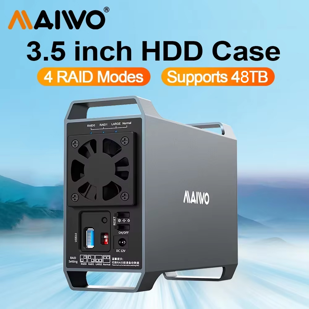 MAIWO-Tourists Bay HDD Disk Array Box, RAID Array Box, SATA vers USB 3.5, Disque externe, Quatre modes RAID avec ventilateur, 3.0 pouces