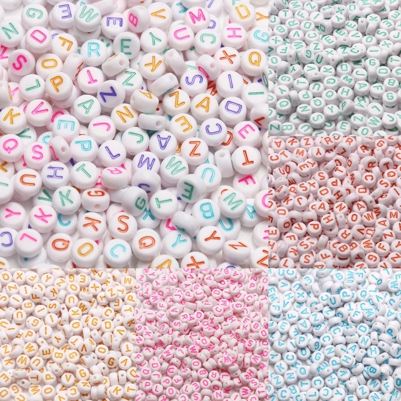 Cuentas acrílicas con letras de colores mezclados, cuentas espaciadoras sueltas redondas planas del alfabeto para fabricación de joyería, accesorios de pulsera Diy hechos a mano