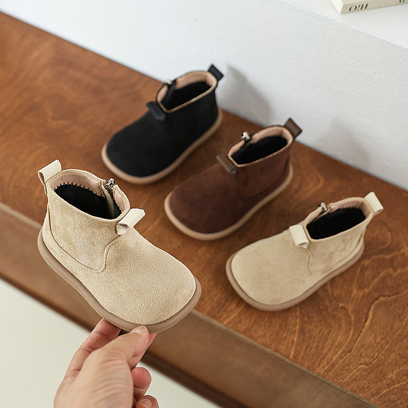 Buty dla niemowląt i dzieci na jesień i zimę, chłopięce i dziewczęce, codzienne buty outdoorowe antypoślizgowe, oksfordki z zamszu z pluszowym ociepleniem, botki dziecięce.