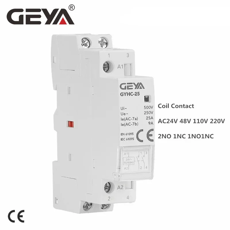 GEYA GYHC Модульный бытовой контактор AC24V 48V 110V 220V 2P 25A 2NC 2NO 1NO1NC 50/60 Гц