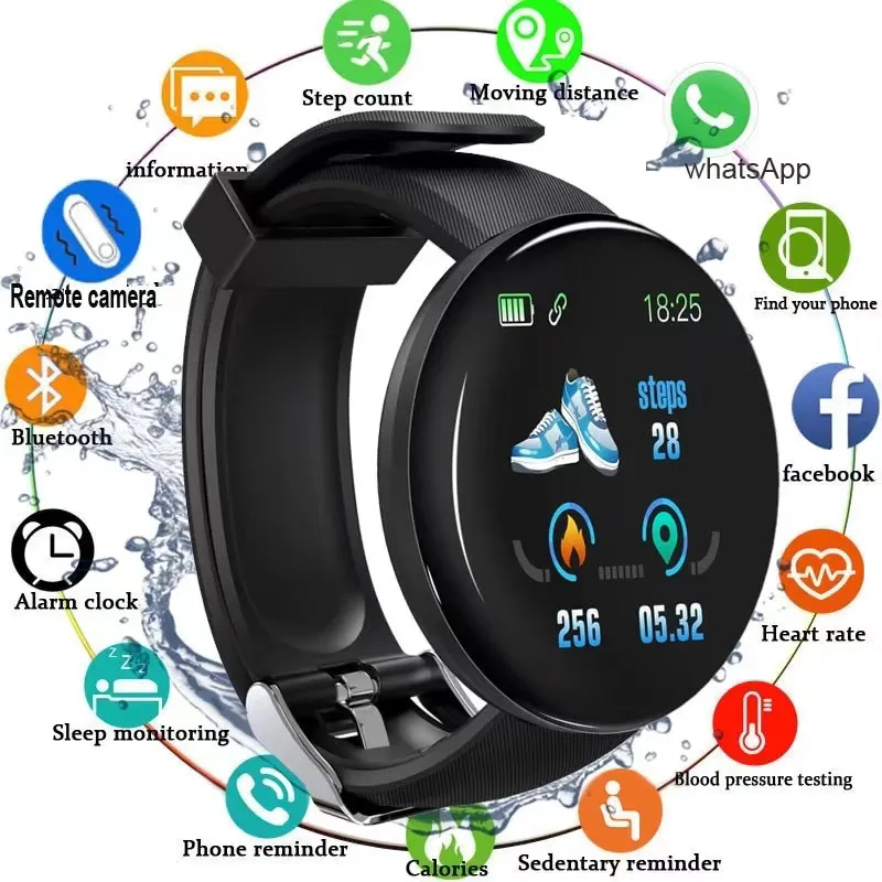 D18 Smartwatch Okrągły kolorowy ekran z wieloma trybami sportowymi Przypomnienie o informacjach o połączeniach Zdjęcia do robienia muzyki Inteligentny zegarek na bransoletce