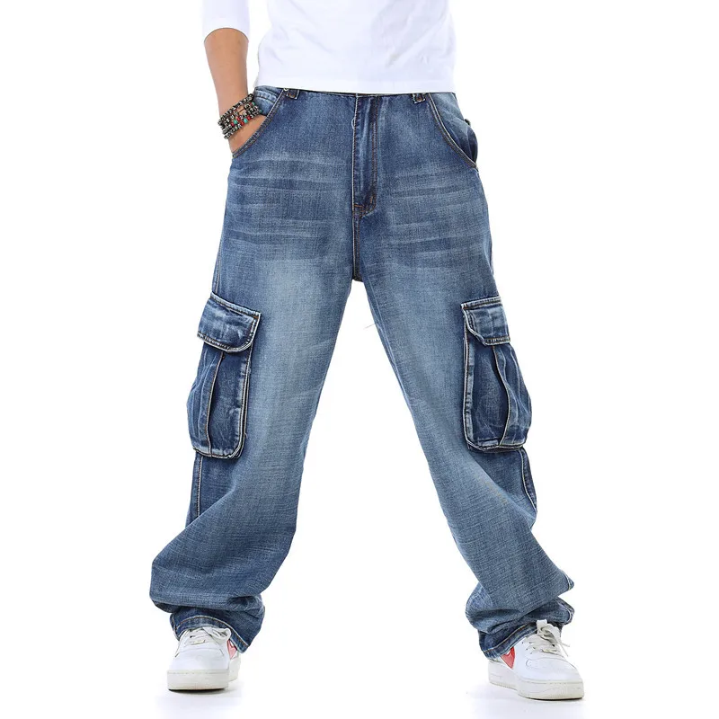 Pantalones vaqueros holgados para hombre primavera y otoño nuevo tipo gordo moda de gran tamaño pantalones vaqueros sueltos anchos con múltiples bolsillos pantalones vaqueros para hombre