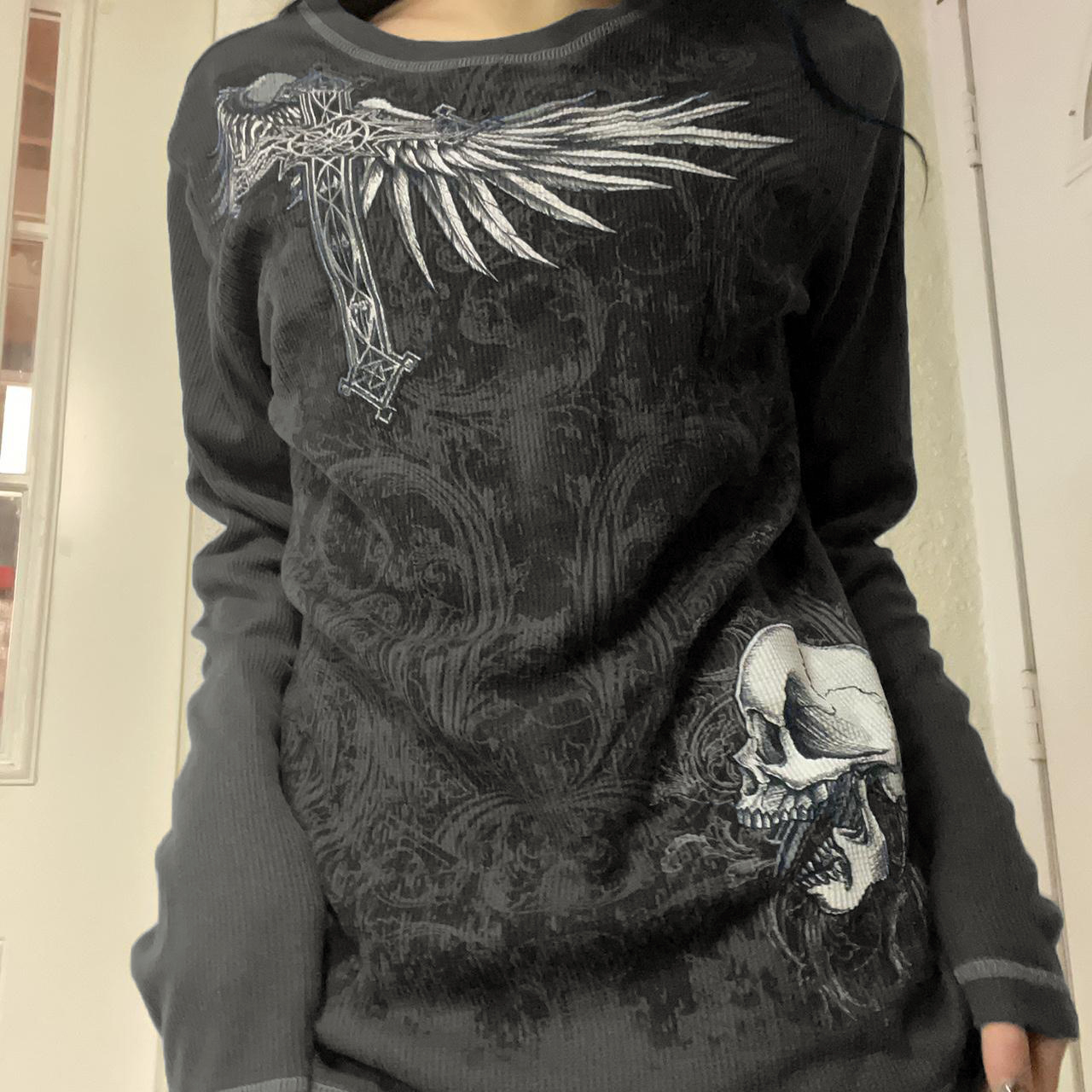 Y2k Topy z długim rękawem dla kobiet Grunge Estetyczne koszulki Baggy Tees Shirt 2000s Vintage Rhinestone Graphic Print Tops Emo Clothes