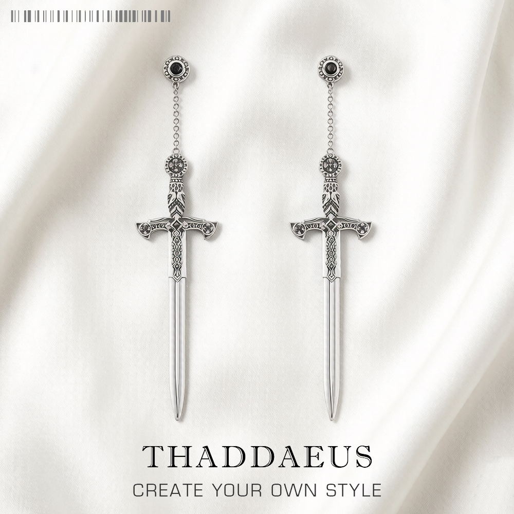 Earrings Richly Ornamented Sword Europe Fine Jewelry For Women Men Summer Brand New Sterling Silver 925 Fantasy Gift