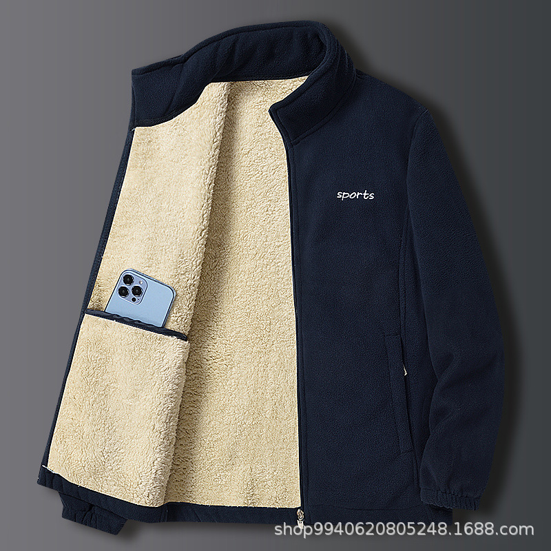 Autumn and Winter American Style Casual Polar Men Jacket Add Lamb Velvet Keep Warm Fleece Zipper Hoodie Cotton Clothes