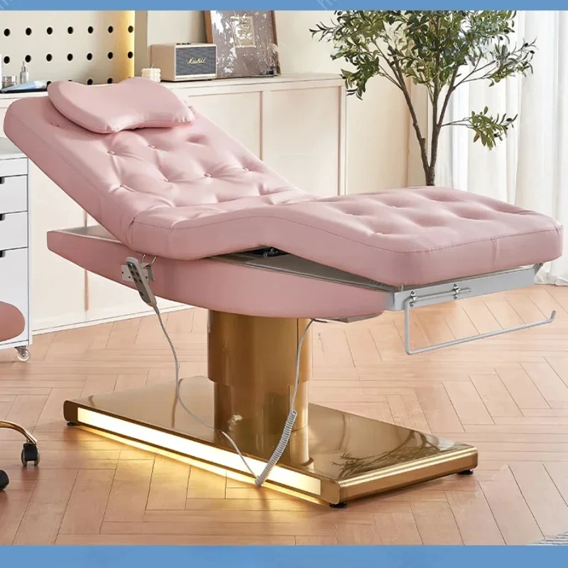 Cama de belleza eléctrica que levanta la cama de lavado de cara de pestañas de masaje con Base dorada