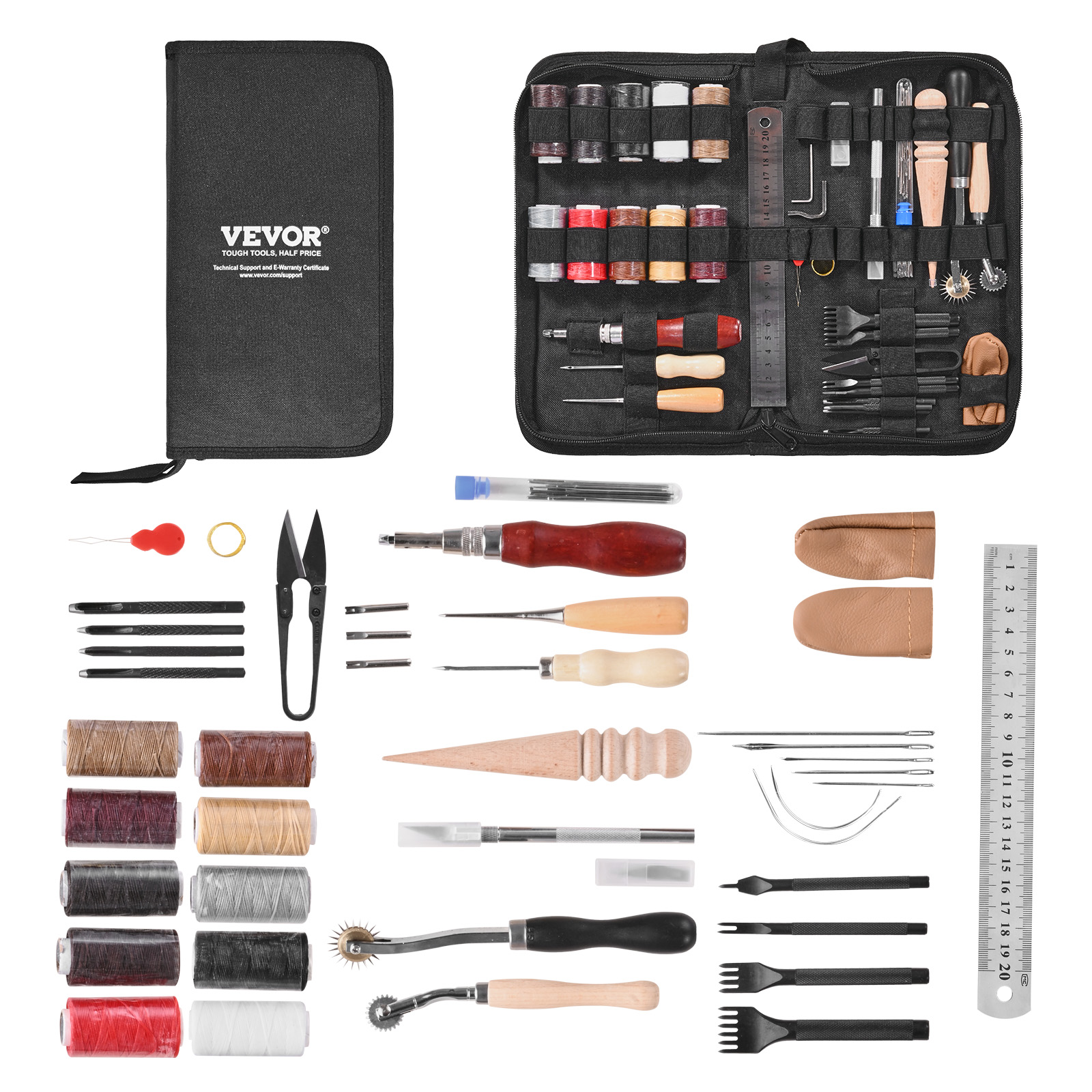 SucceBuy 38/59/61/72/92 pezzi Kit di strumenti per la lavorazione del cuoio Strumenti artigianali in pelle Borsa di stoccaggio Incisione Punzonatura Cucito Strumenti per stampaggio