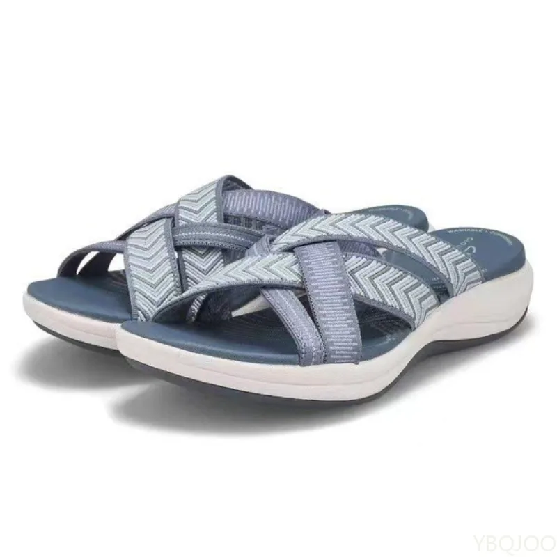 2025 neue sommer Frauen komfortable Dicke Kissen Hausschuhe Breite Cross Strap Casual Strand Sandalen Offene spitze Plattform Keil Sandalen