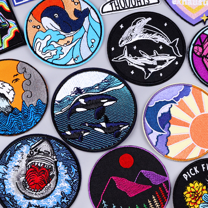 Patch de requin ondulé/dauphin, Patch de broderie d'extérieur, patchs thermoadhésifs pour vêtements, appliques de couture