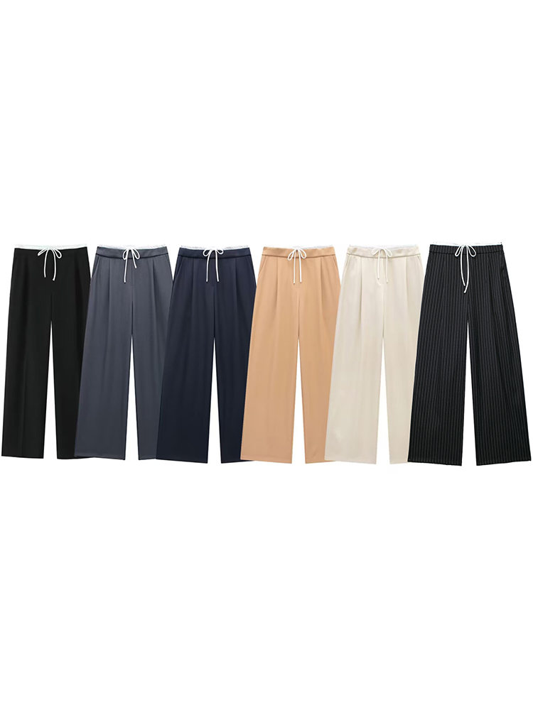Willshela ผู้หญิงแฟชั่น Lace Up ซิปด้านข้างตรงกางเกง Vintage High Elastic เอวหญิง Chic Lady กางเกง